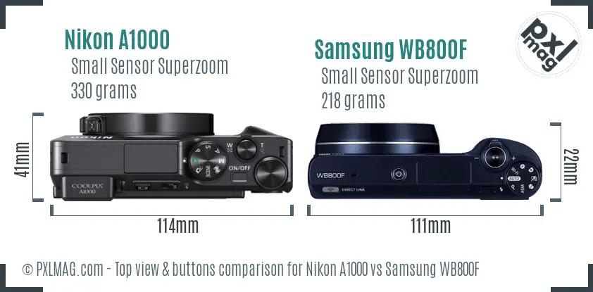 Nikon A1000 vs Samsung WB800F top view buttons comparison