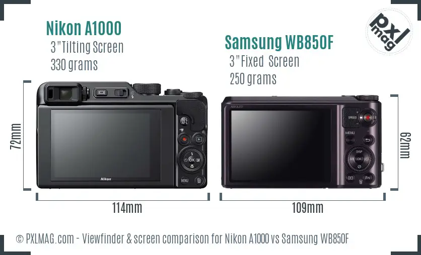 Nikon A1000 vs Samsung WB850F Screen and Viewfinder comparison