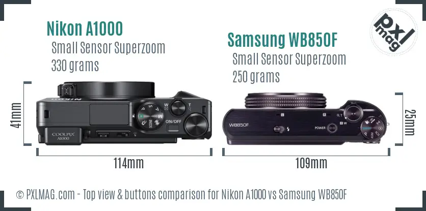 Nikon A1000 vs Samsung WB850F top view buttons comparison