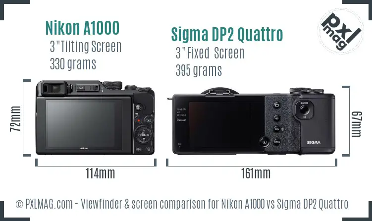 Nikon A1000 vs Sigma DP2 Quattro Screen and Viewfinder comparison