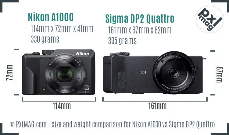 Nikon A1000 vs Sigma DP2 Quattro size comparison