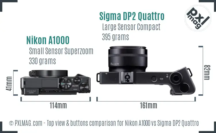 Nikon A1000 vs Sigma DP2 Quattro top view buttons comparison