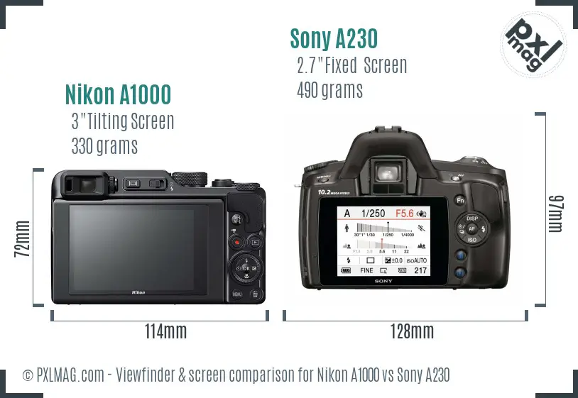 Nikon A1000 vs Sony A230 Screen and Viewfinder comparison