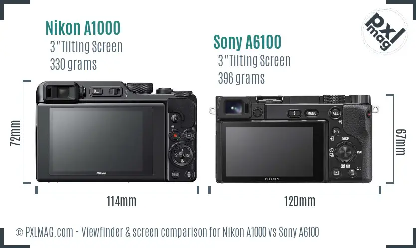 Nikon A1000 vs Sony A6100 Screen and Viewfinder comparison