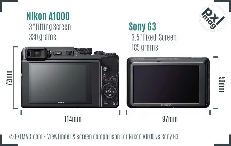 Nikon A1000 vs Sony G3 Screen and Viewfinder comparison