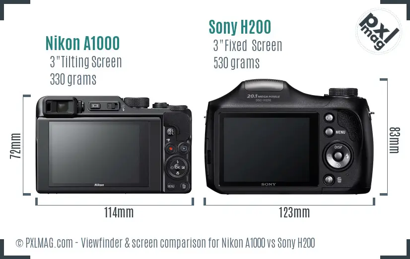 Nikon A1000 vs Sony H200 Screen and Viewfinder comparison