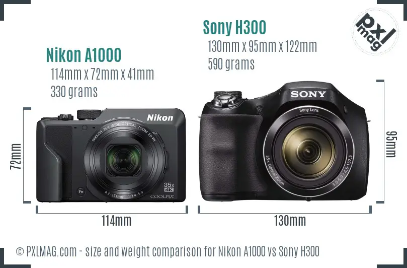 Nikon A1000 vs Sony H300 size comparison