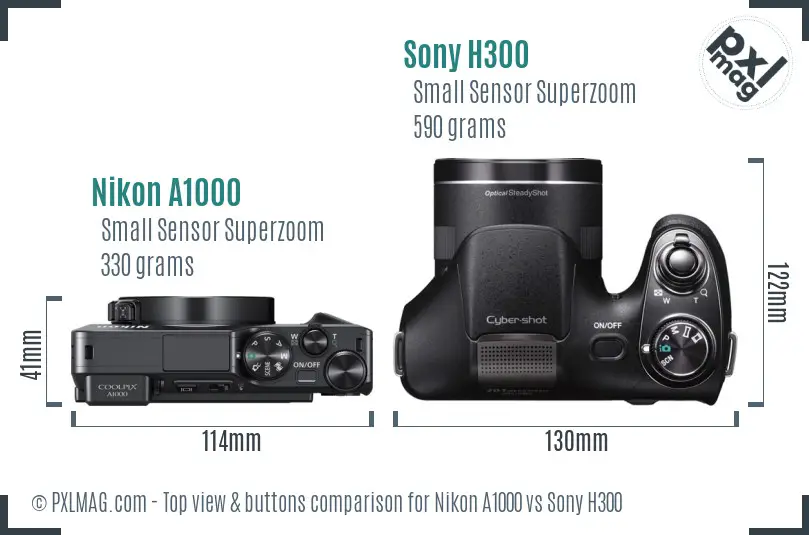 Nikon A1000 vs Sony H300 top view buttons comparison