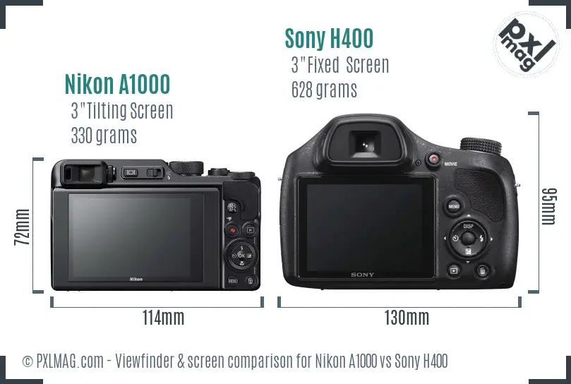 Nikon A1000 vs Sony H400 Screen and Viewfinder comparison