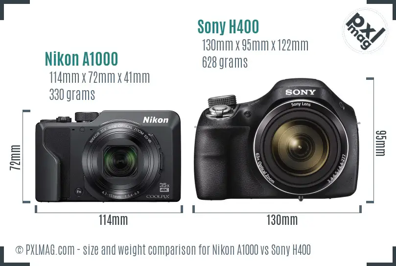 Nikon A1000 vs Sony H400 size comparison