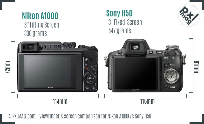 Nikon A1000 vs Sony H50 Screen and Viewfinder comparison