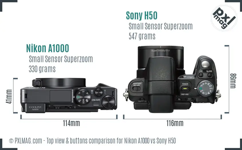 Nikon A1000 vs Sony H50 top view buttons comparison