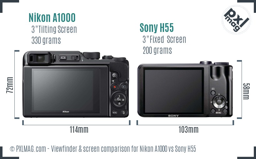 Nikon A1000 vs Sony H55 Screen and Viewfinder comparison