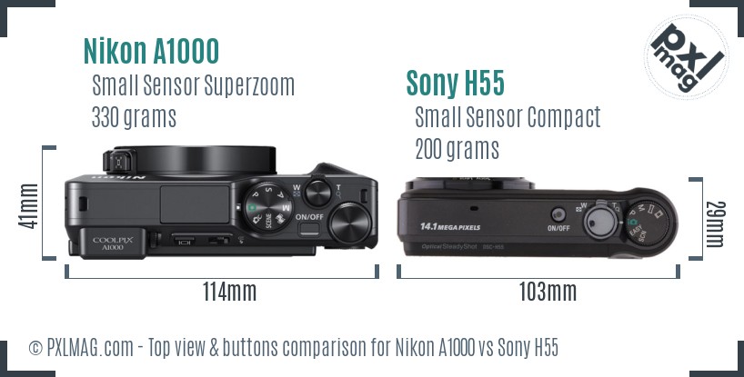 Nikon A1000 vs Sony H55 top view buttons comparison