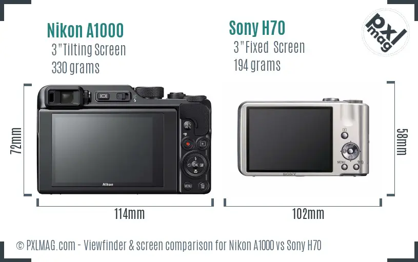 Nikon A1000 vs Sony H70 Screen and Viewfinder comparison
