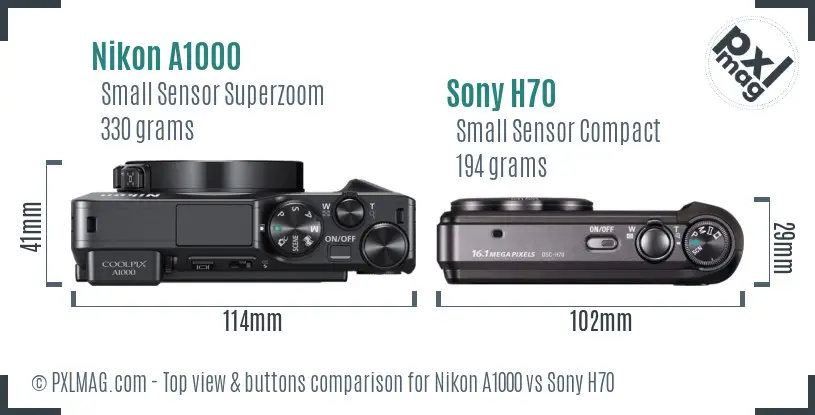 Nikon A1000 vs Sony H70 top view buttons comparison