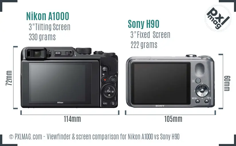 Nikon A1000 vs Sony H90 Screen and Viewfinder comparison