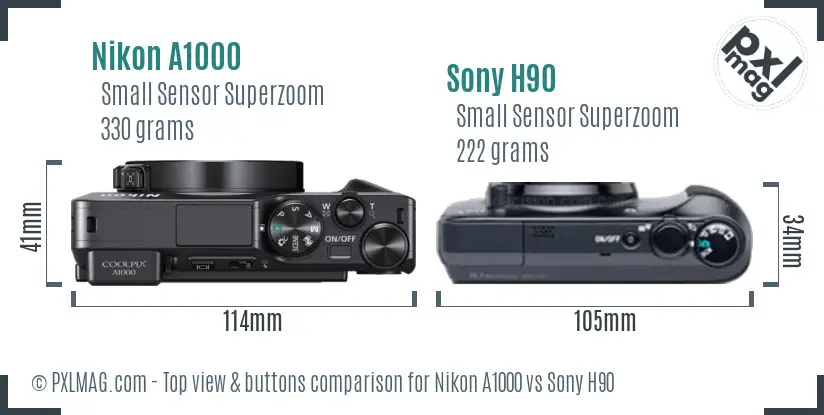 Nikon A1000 vs Sony H90 top view buttons comparison