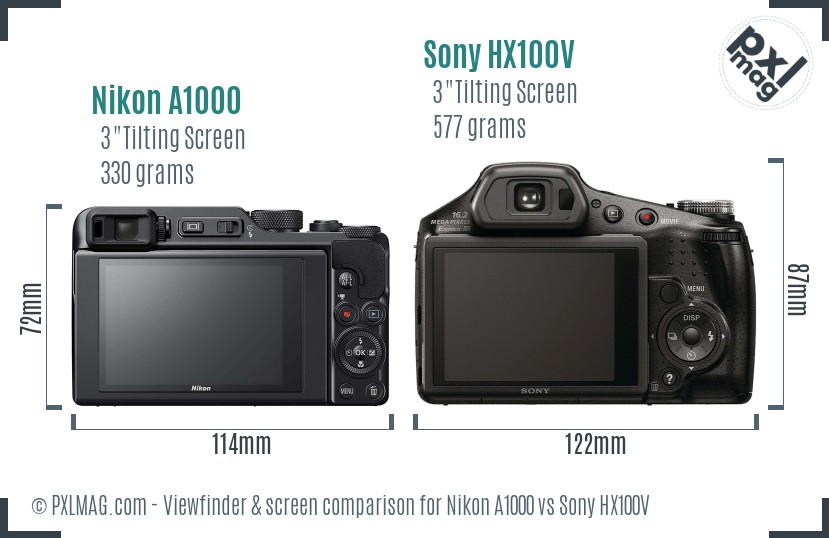 Nikon A1000 vs Sony HX100V Screen and Viewfinder comparison