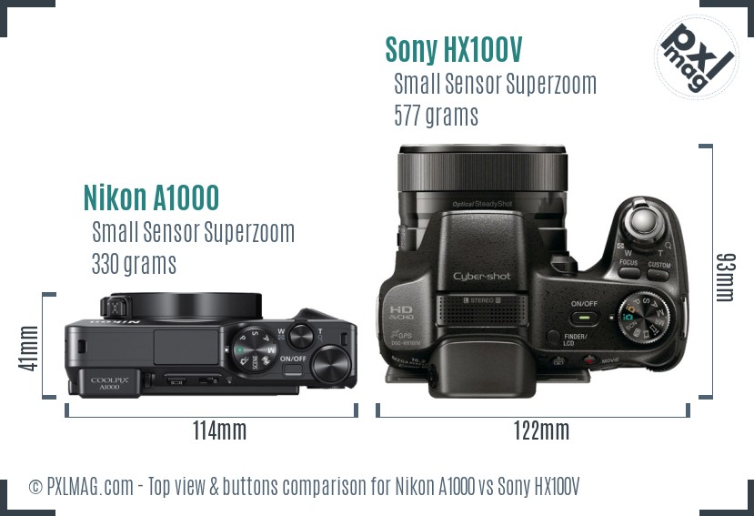 Nikon A1000 vs Sony HX100V top view buttons comparison