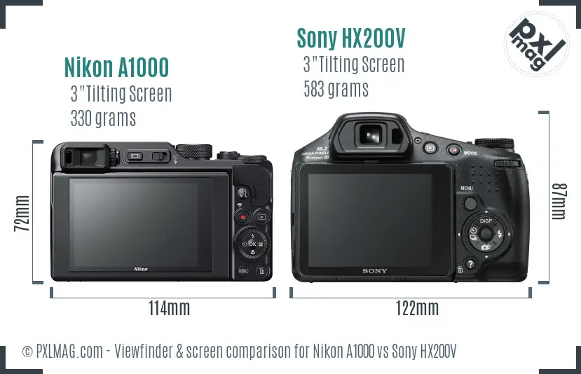 Nikon A1000 vs Sony HX200V Screen and Viewfinder comparison