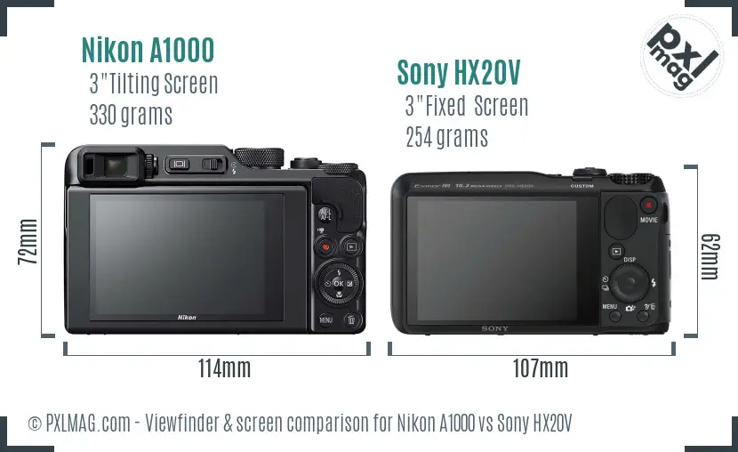 Nikon A1000 vs Sony HX20V Screen and Viewfinder comparison