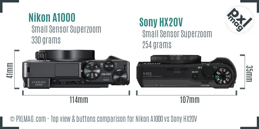 Nikon A1000 vs Sony HX20V top view buttons comparison