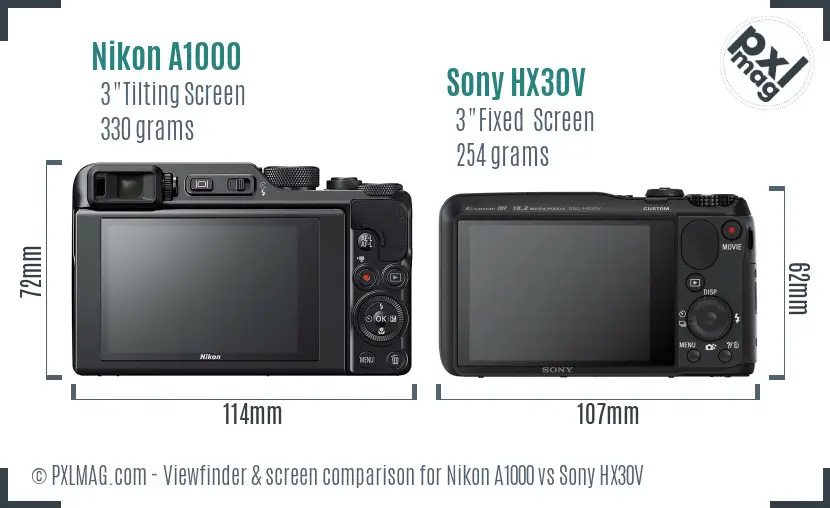 Nikon A1000 vs Sony HX30V Screen and Viewfinder comparison