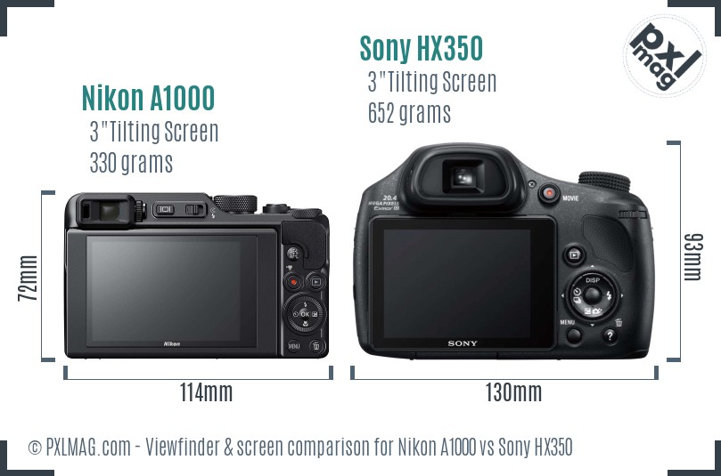 Nikon A1000 vs Sony HX350 Screen and Viewfinder comparison