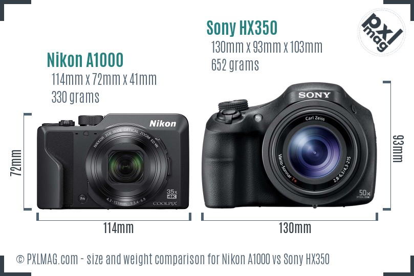 Nikon A1000 vs Sony HX350 size comparison Nikon A1000 vs Sony HX350 size comparison