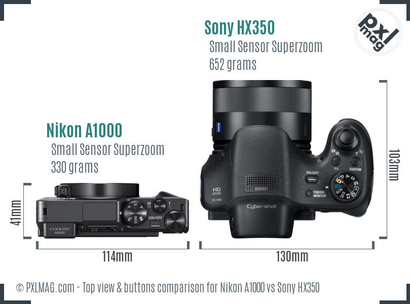 Nikon A1000 vs Sony HX350 top view buttons comparison