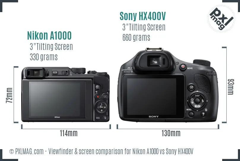 Nikon A1000 vs Sony HX400V Screen and Viewfinder comparison