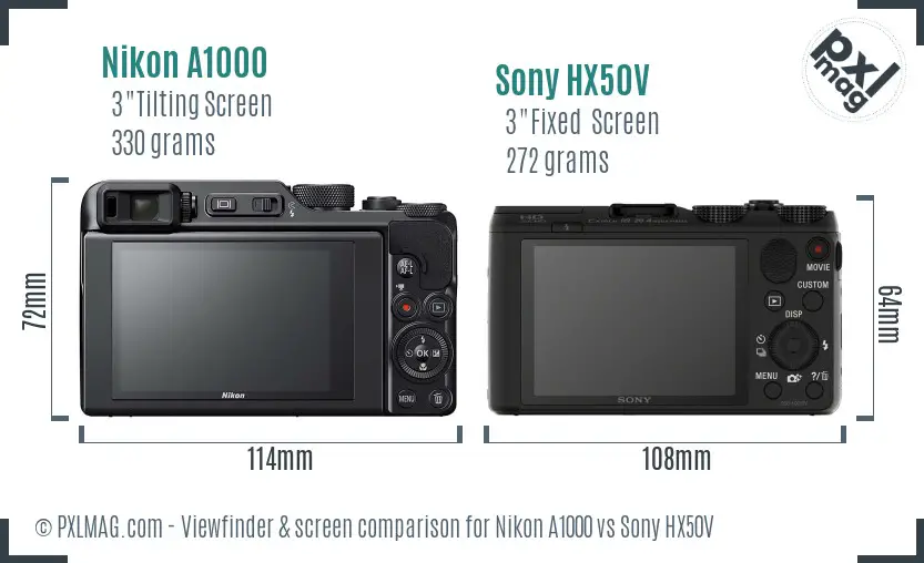 Nikon A1000 vs Sony HX50V Screen and Viewfinder comparison