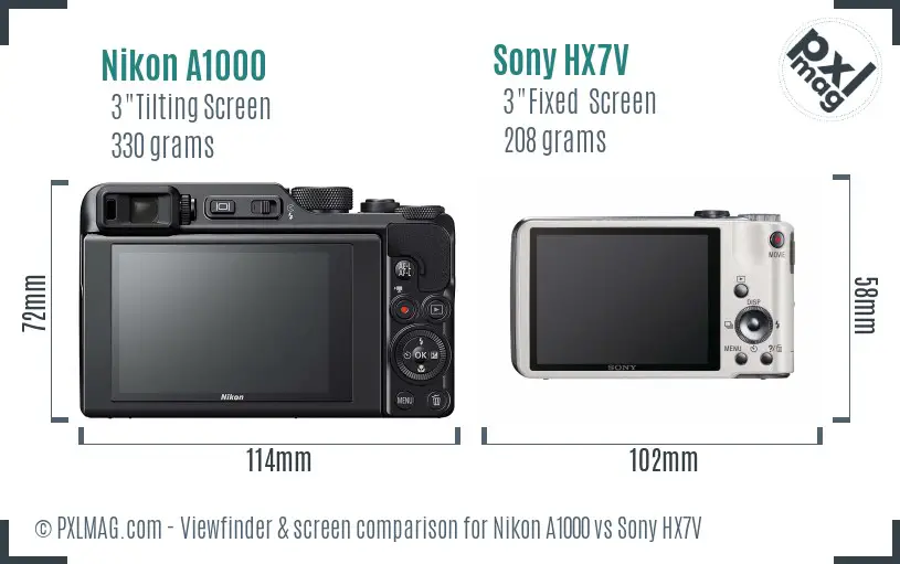 Nikon A1000 vs Sony HX7V Screen and Viewfinder comparison Nikon A1000 vs Sony HX7V Screen and Viewfinder comparison