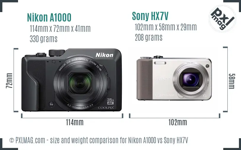 Nikon A1000 vs Sony HX7V size comparison Nikon A1000 vs Sony HX7V size comparison