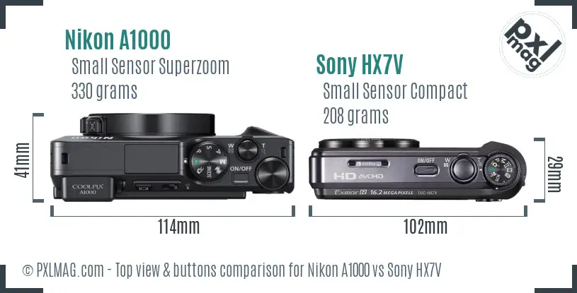 Nikon A1000 vs Sony HX7V top view buttons comparison Nikon A1000 vs Sony HX7V top view buttons comparison