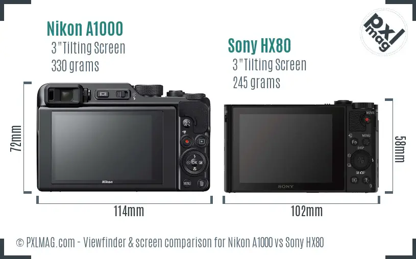 Nikon A1000 vs Sony HX80 Screen and Viewfinder comparison