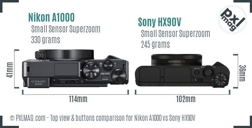 Nikon A1000 vs Sony HX90V top view buttons comparison