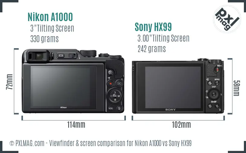 Nikon A1000 vs Sony HX99 Screen and Viewfinder comparison