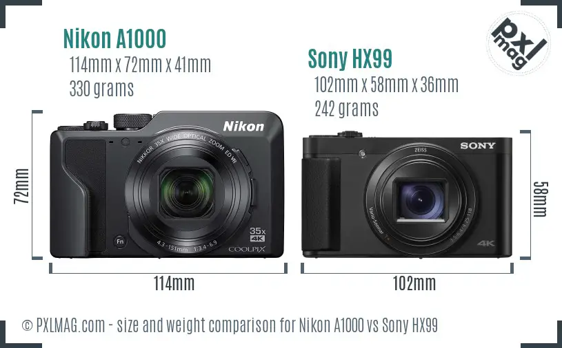 Nikon A1000 vs Sony HX99 size comparison