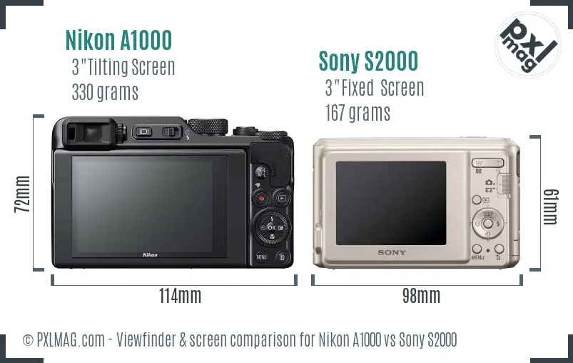 Nikon A1000 vs Sony S2000 Screen and Viewfinder comparison