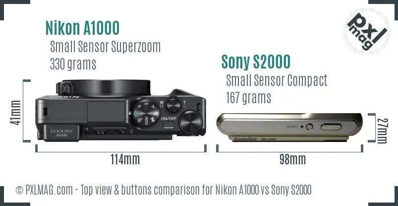 Nikon A1000 vs Sony S2000 top view buttons comparison