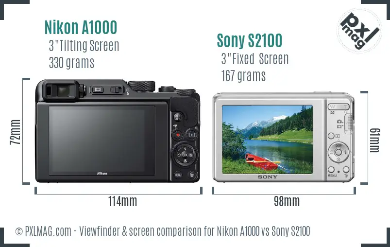 Nikon A1000 vs Sony S2100 Screen and Viewfinder comparison