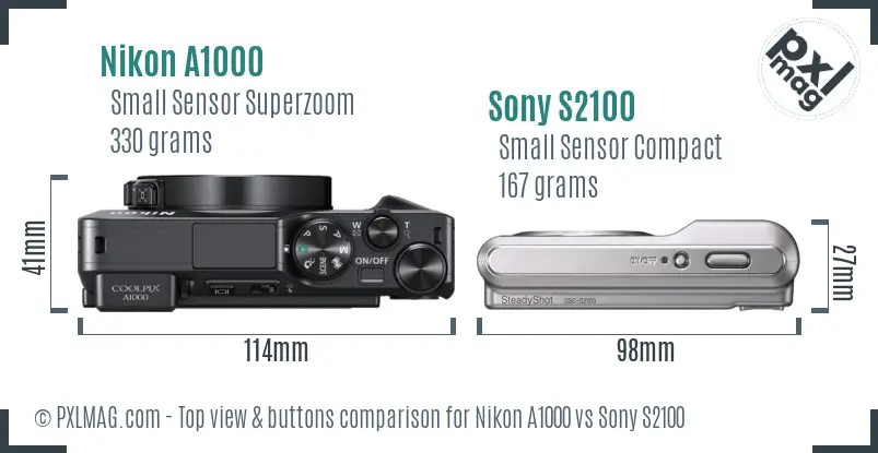 Nikon A1000 vs Sony S2100 top view buttons comparison