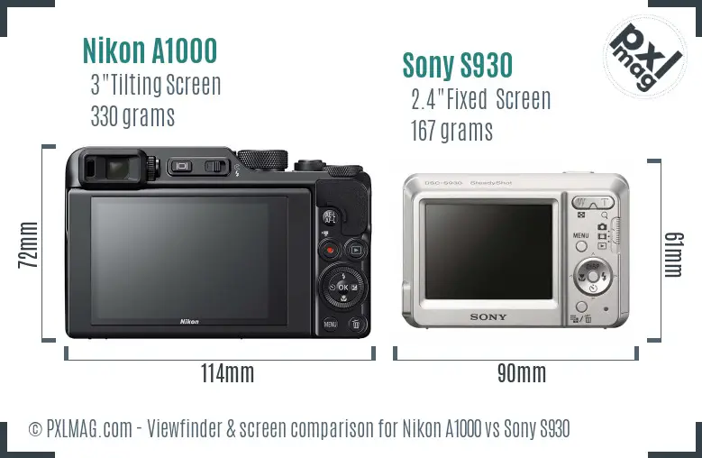 Nikon A1000 vs Sony S930 Screen and Viewfinder comparison