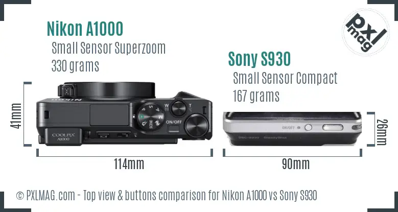 Nikon A1000 vs Sony S930 top view buttons comparison