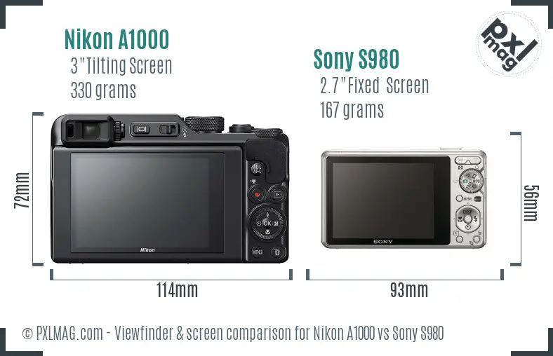 Nikon A1000 vs Sony S980 Screen and Viewfinder comparison Nikon A1000 vs Sony S980 Screen and Viewfinder comparison