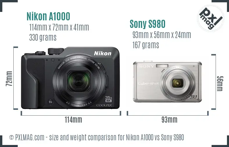 Nikon A1000 vs Sony S980 size comparison Nikon A1000 vs Sony S980 size comparison