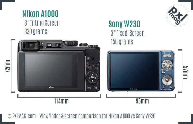 Nikon A1000 vs Sony W230 Screen and Viewfinder comparison