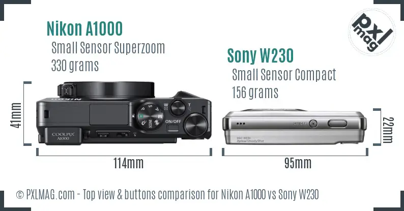 Nikon A1000 vs Sony W230 top view buttons comparison